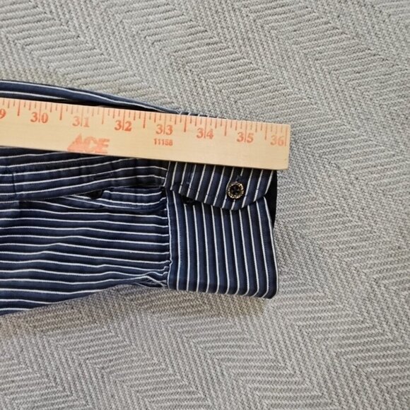 Marc Ecko Cut & Sew Button Shirt Long Sleeve Embroidery Design Blue Stripe XL - Picture 15 of 16